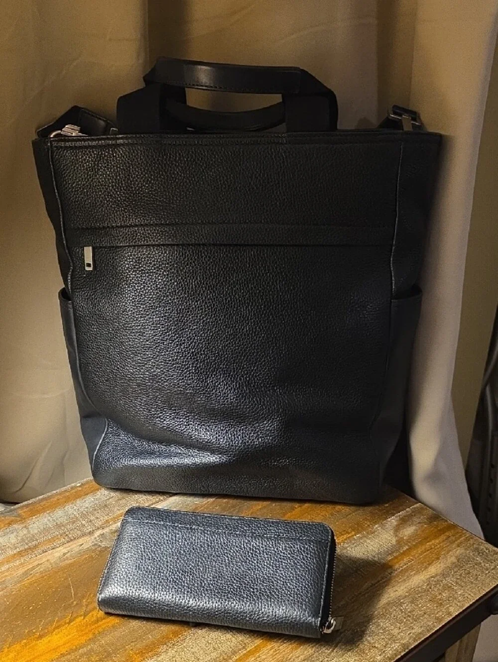 Jack Spade Pebbled Leather Set -Utility Tote w/ Removable Strap and Large Wallet